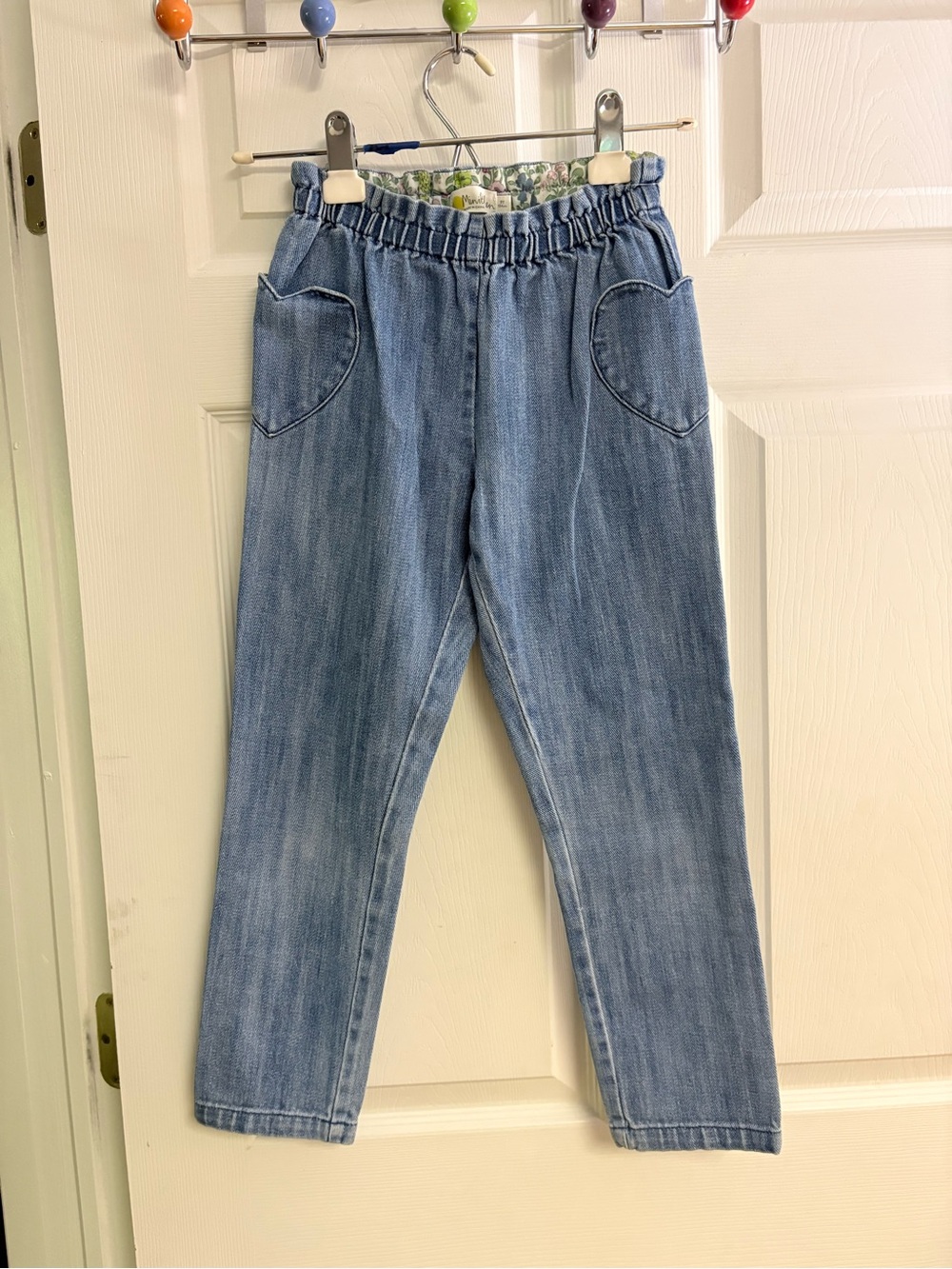 Mini Boden Light Blue Elastic Waist Girls' Jeans with Heart Pockets
